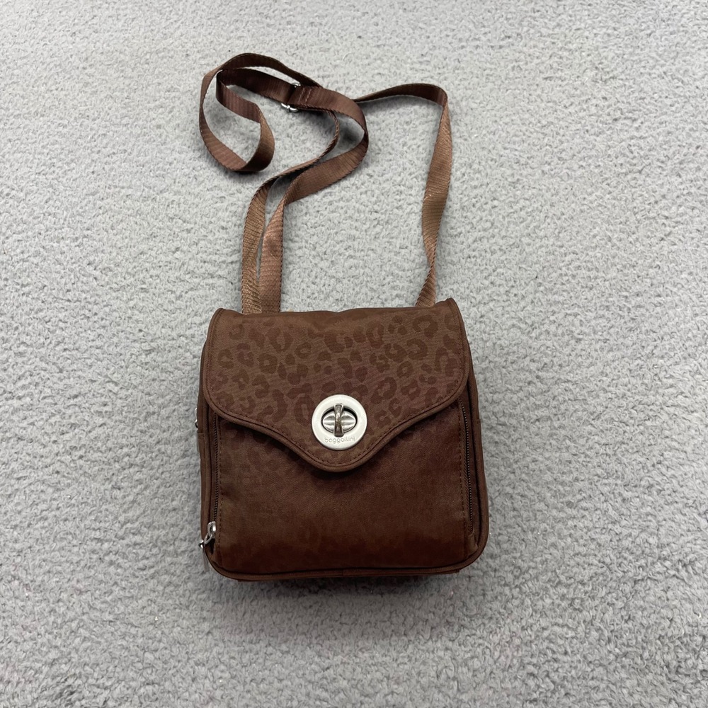 Baggallini Brown Leopard Print Turnlock Flap Crossbody Organizer Travel Bag